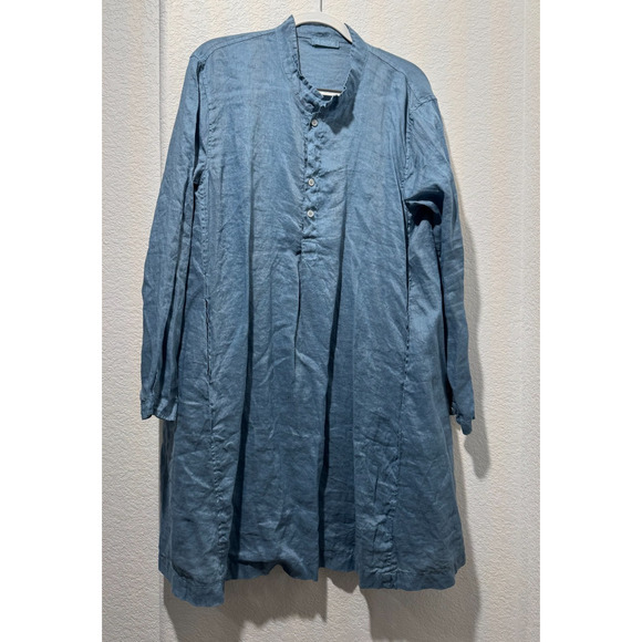 CP Shades Blue Linen Tunic Dress L Lagenlook Beachy Oversized Relaxed Pockets - Picture 1 of 11